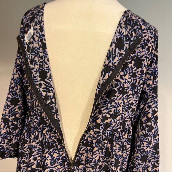 Boat neck long sleeve loose fit a-line floral mini dress - Picture 8 of 12